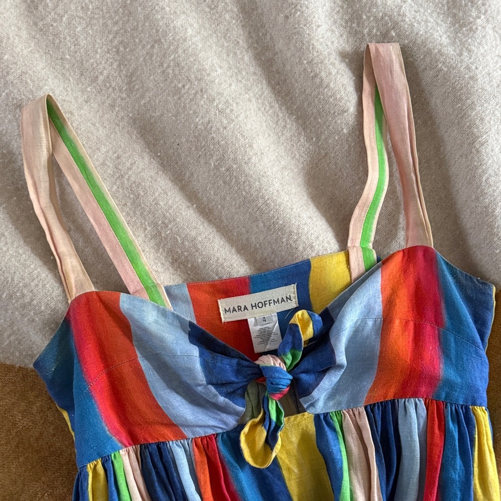 Mara Hoffman Rainbow Stripe Linen Sundress – Size 4 - Picture 2 of 6